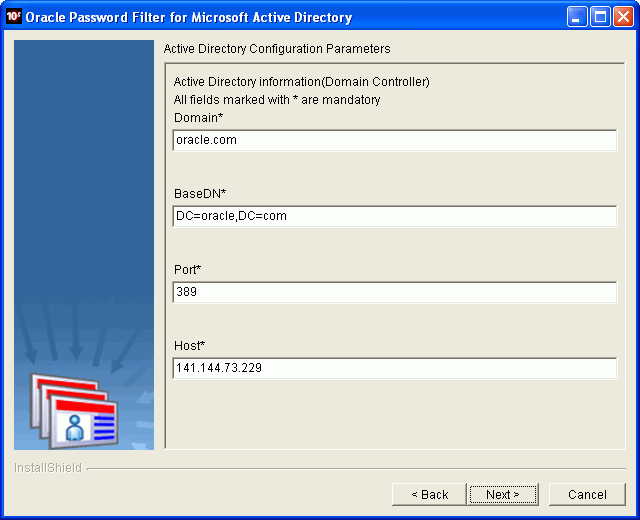 Oracle Password Filter for ADのインストーラ画面