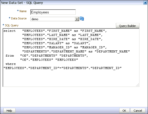 「データ・セットの作成 - SQL」ダイアログ