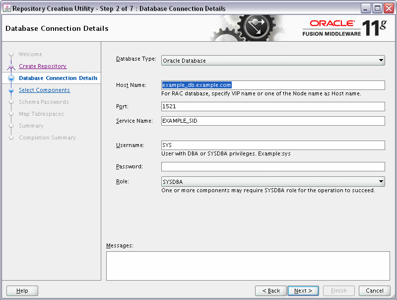 RCUの「データベース接続の詳細」画面