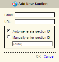 「Add New Section」ダイアログのスクリーンショット。