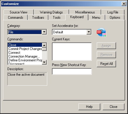 「キーボード」タブのダイアログ