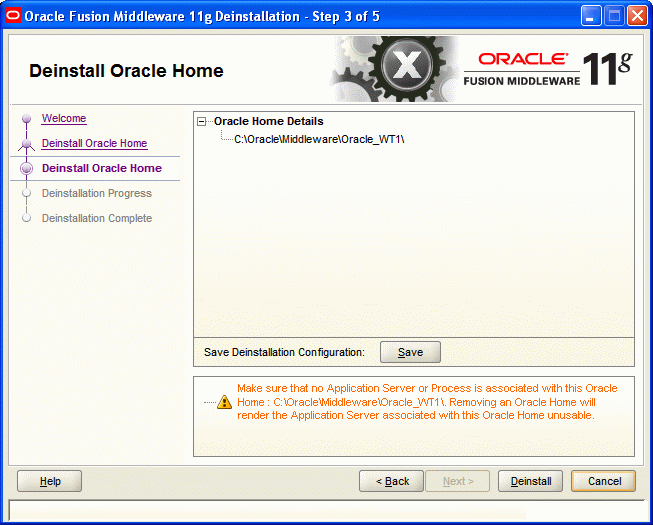 「Oracleホームのアンインストール」画面