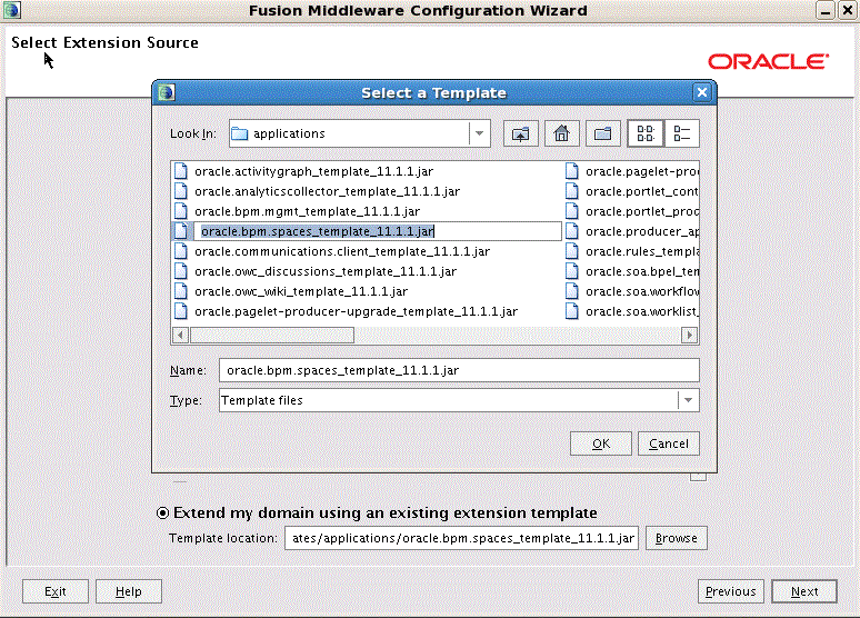 Oracle BPM Spacesテンプレートの選択