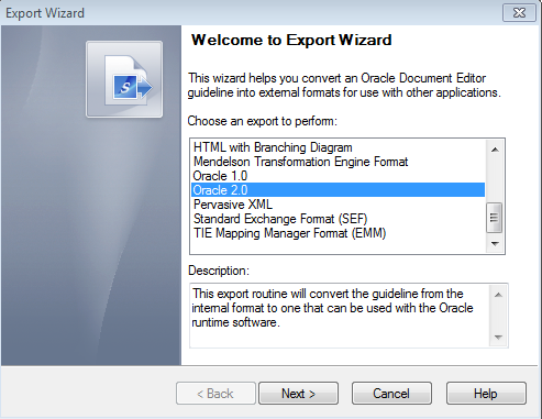 ドキュメント・エディタ - Oracle B2B 2.0フォーマットとしてエクスポート