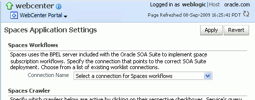 WebCenter Spacesワークフロー用のSOAインスタンスの選択