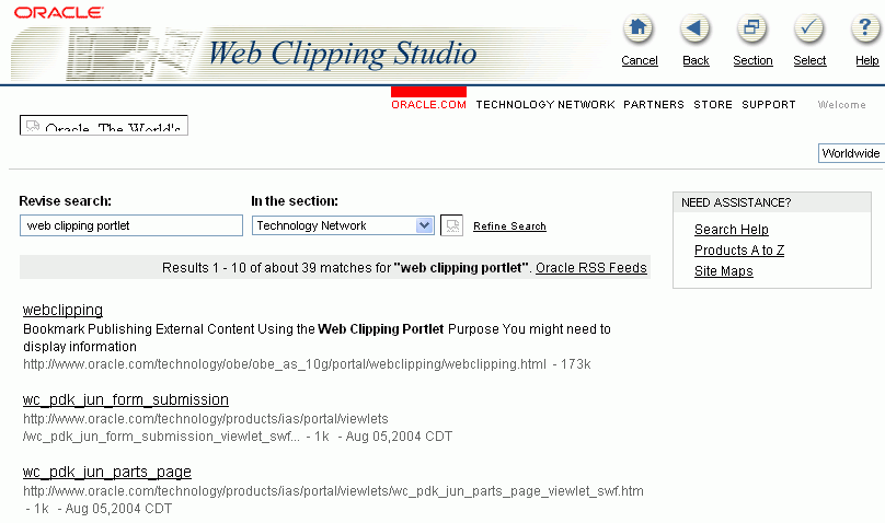 Web Clipping Studioに表示されたOTNの検索結果