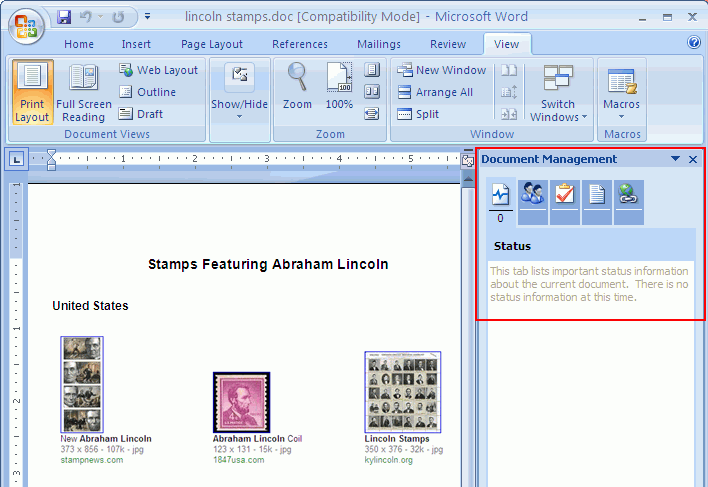 MS Office 2007「ドキュメント管理」のタスク・ペイン