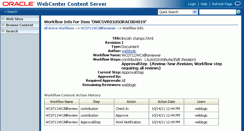 Content Serverでのワークフロー情報