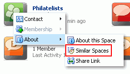 スペースの「アクション」メニュー: 「類似スペース」(非モデレータ・ロール用)