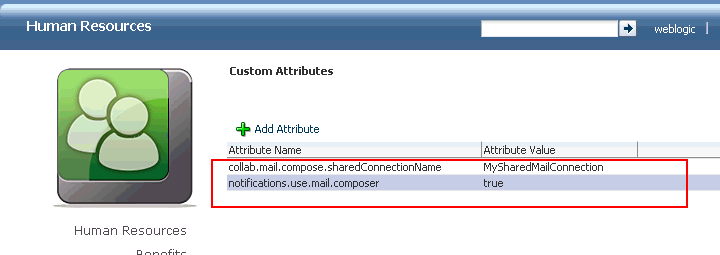 スペースの共有メール接続属性の設定