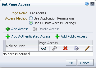 「ページのアクセス権限の設定」ダイアログ・ボックス