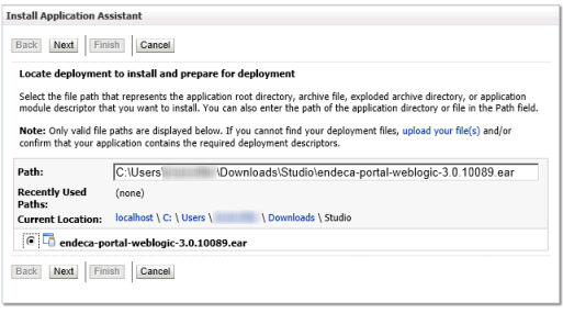WebLogicコンソール: Studioの.earファイルの選択