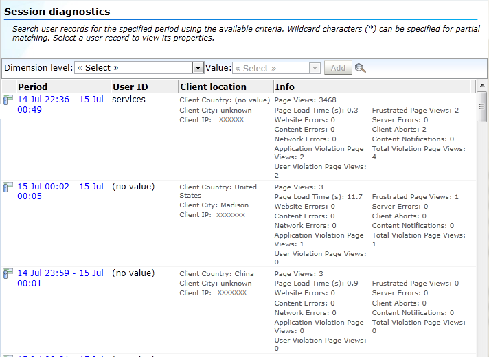 session diagnostic window