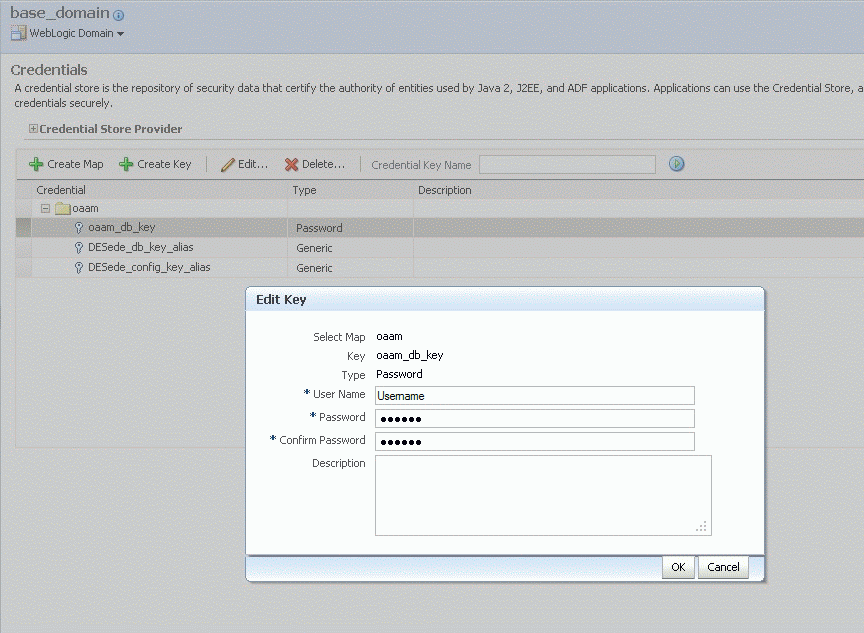 データベース資格証明の設定が示されています。