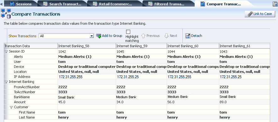 トランザクションの比較を示しています。