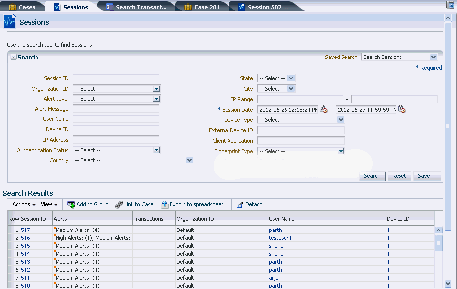 セッション検索ページを示しています。