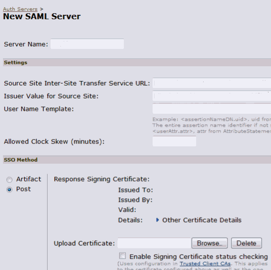 「SAML Server」ページが表示されます。