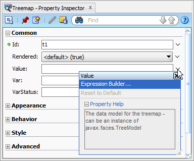 Treemap value attribute dropdown menu