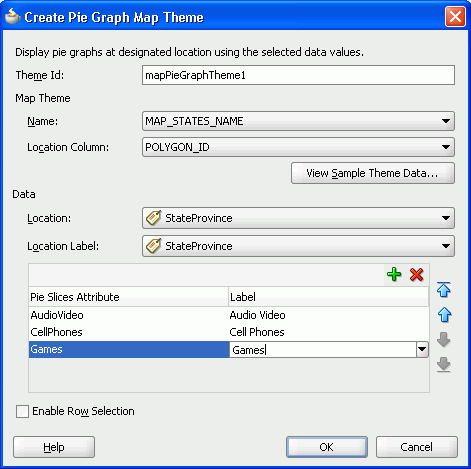 Dialog for pie graph map theme