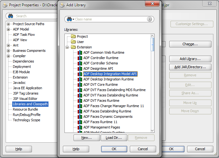 Add Library Dialog showing Model API library.