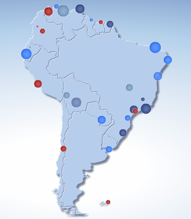 南米の都市を規模別に示したテーマ・マップ