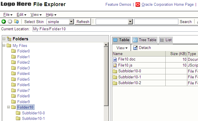 File Explorerアプリケーションでのsimpleスキン