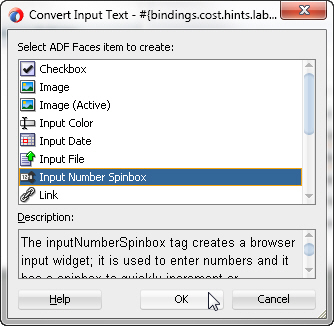 Input Number Spinboxが選択されている状態