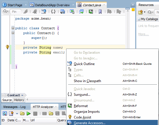 Javaソース・エディタ、Generate Accessors