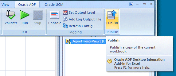 Excelリボンに表示されたOracle ADFタブ