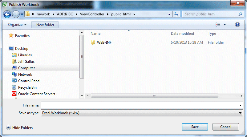 Publish Workbookダイアログ