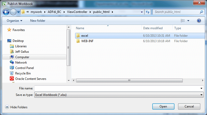 Publish Workbookダイアログ