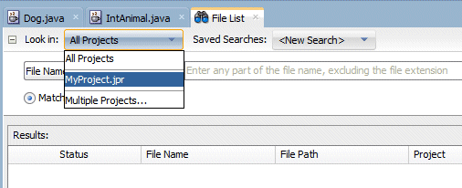 File Listタブのドロップダウン・メニューでMyProject.jprを選択。