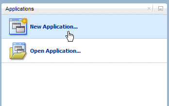 アプリケーション・ナビゲータで、New Applicationメニュー・オプションにカーソルを合わせた状態。