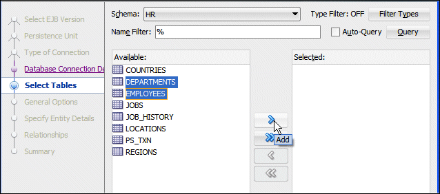 Create Entities from Tablesのステップ5