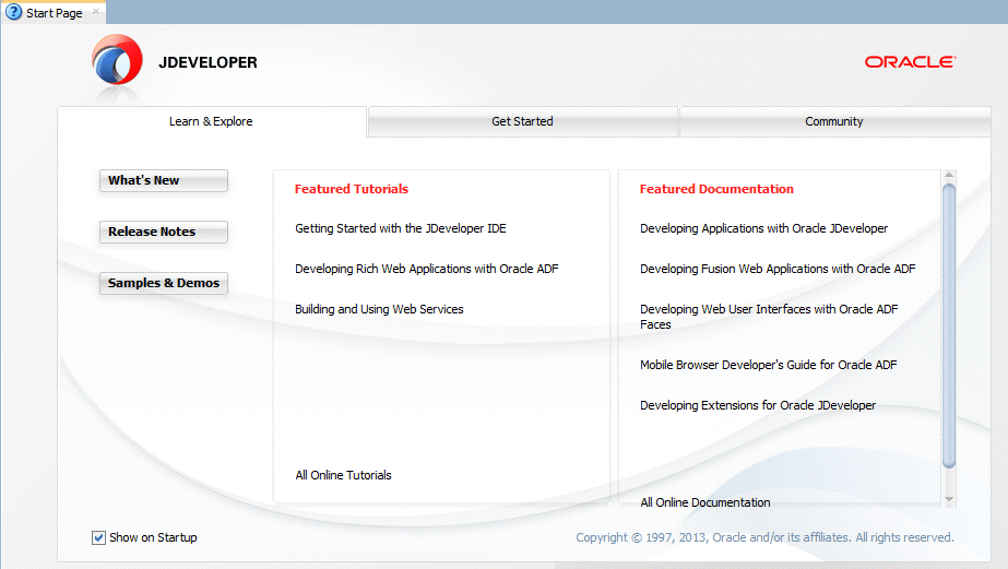 JDeveloperのStart Page
