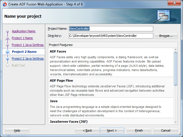 ウィザードのページ4、Project NameのViewControllerを選択