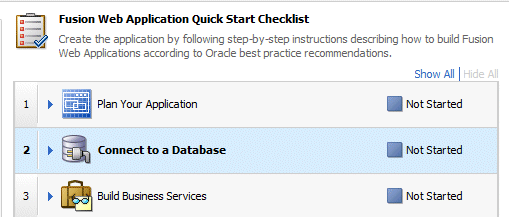 Checklistの2つ目のタスクのConnect to a Databaseを選択