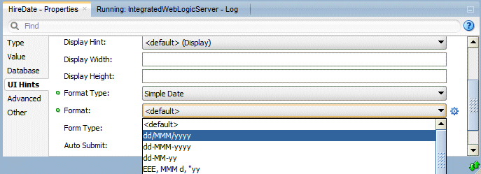 プロパティ・インスペクタでFormatプロパティをdd/MMM/yyyyに設定。