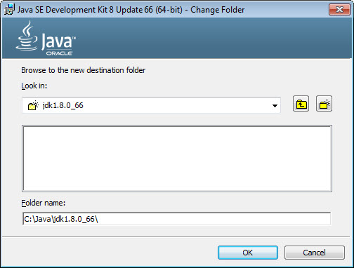 Screenshot of the JDK destination location and folder name.