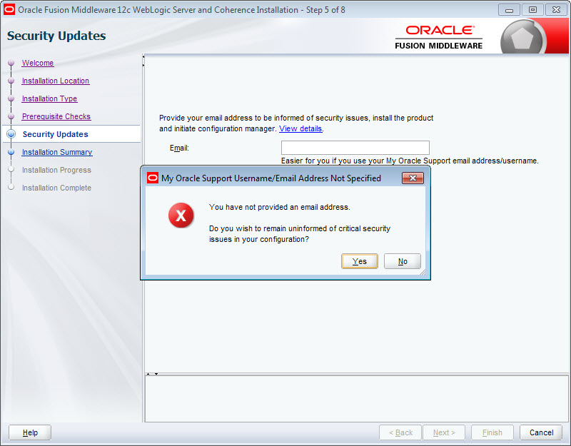Screenshot of WebLogic installation wizard.