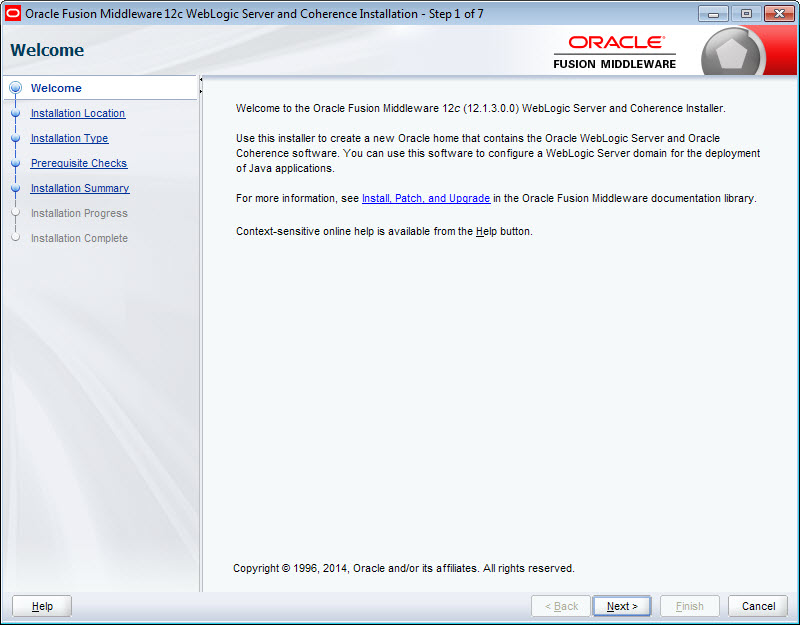 Screenshot of WebLogic installation wizard.