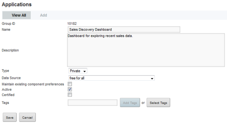 Application configuration page displayed from the Control Panel