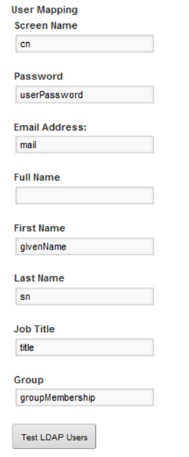 User Mapping fields for the LDAP connection