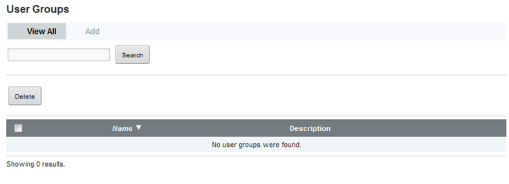 User Groups page with no groups added