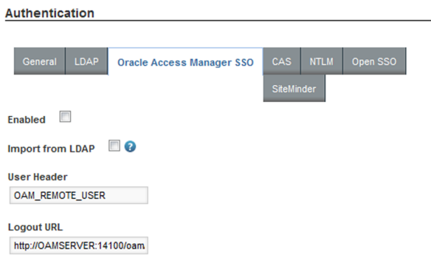 Oracle Access Manager SSO Settings page