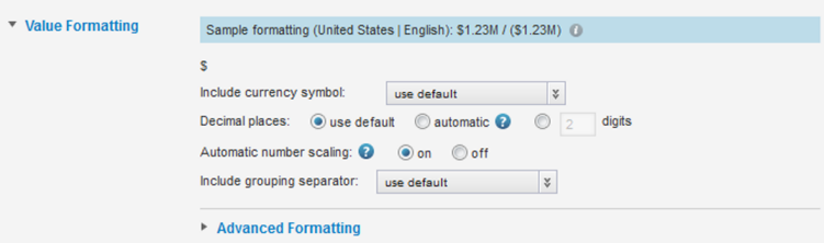 Excerpt from the chart metric group configuration dialog showing the format settings