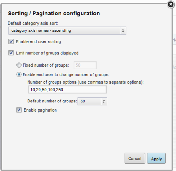 Sorting configuration dialog for a chart with the end user sorting enabled