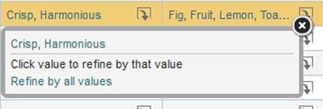 List of refinable values with tooltip for option to refine by all of the values