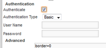 IFrame edit view with authentication fields for Basic authentication