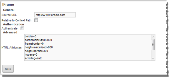 Edit view of the IFrame component